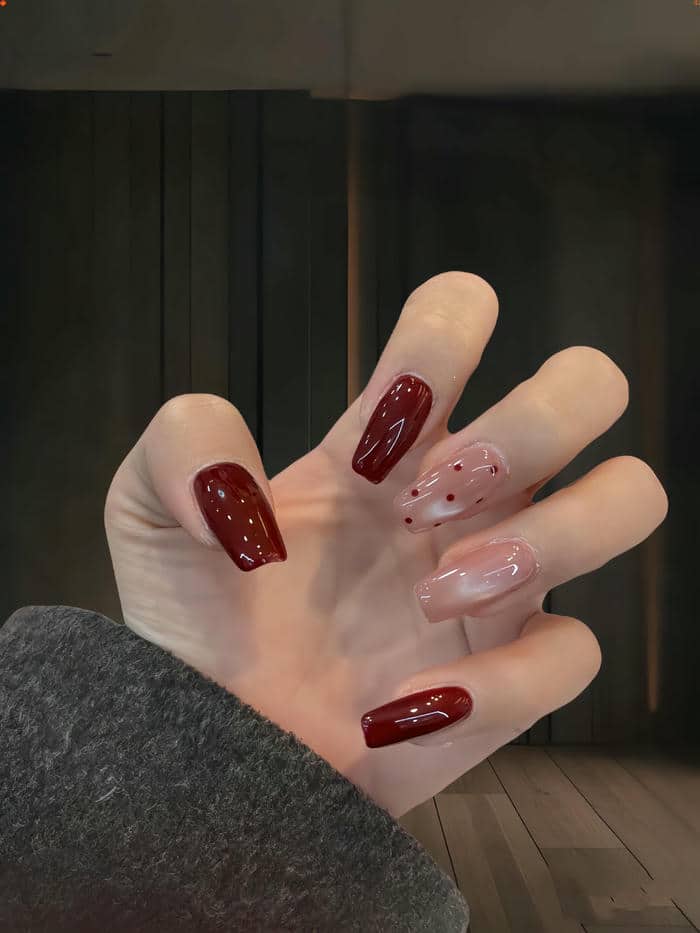 nail đơn giản tông đỏ
