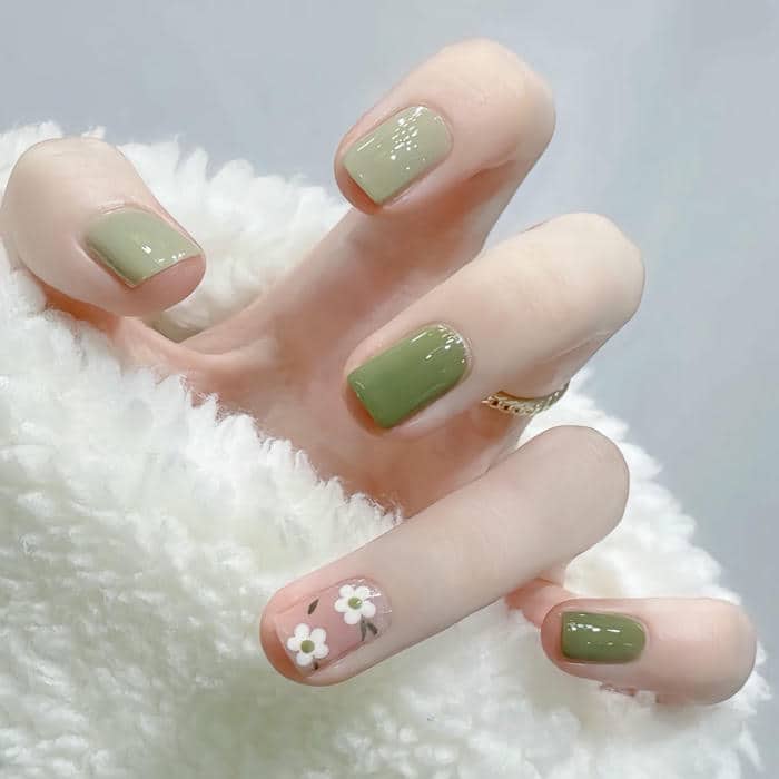 nail đơn giản tông xanh lá