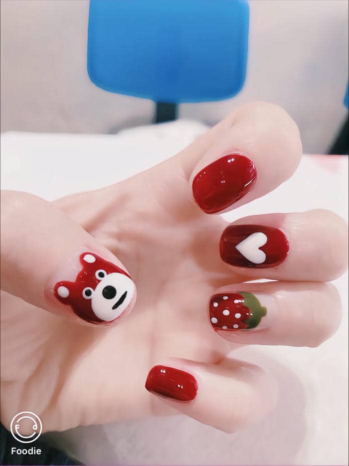 nail gấu dâu dễ thương
