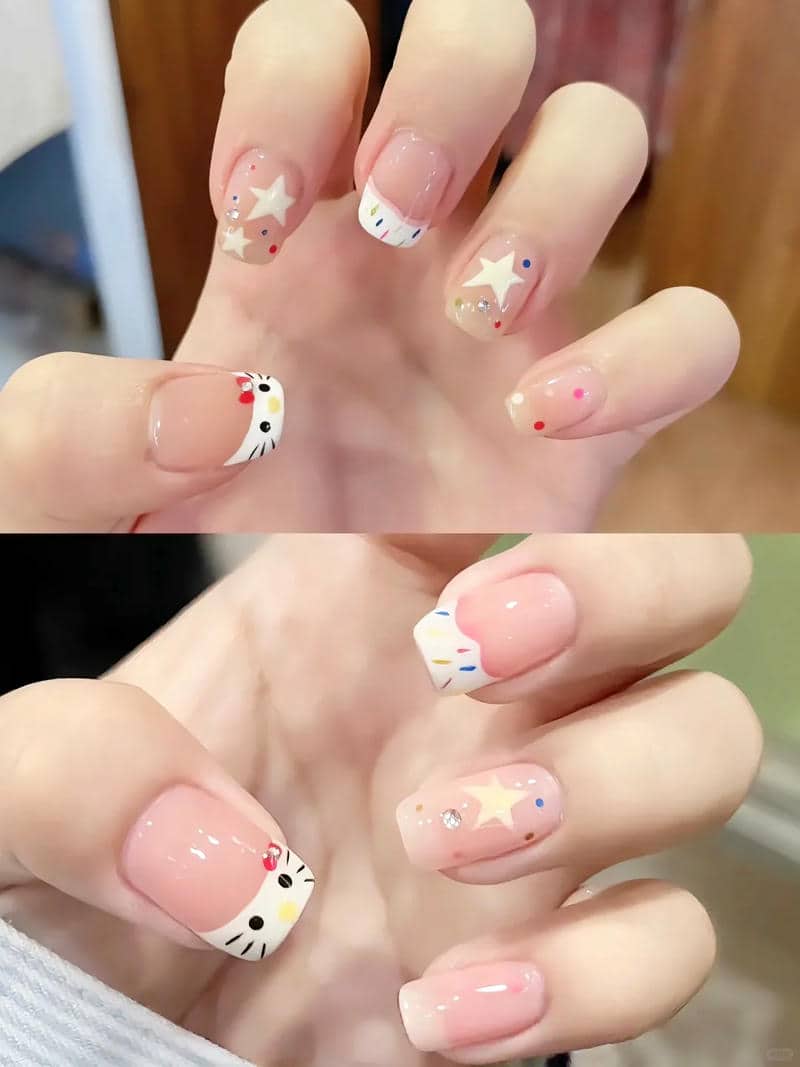 nail hello kitty móng ngắn cute