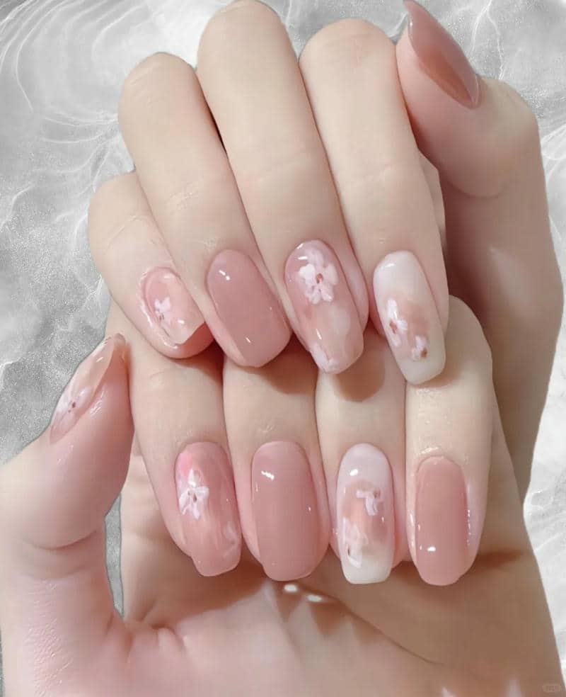 nail hoa đào đơn giản