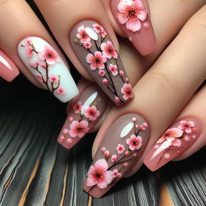 nail hoa đào