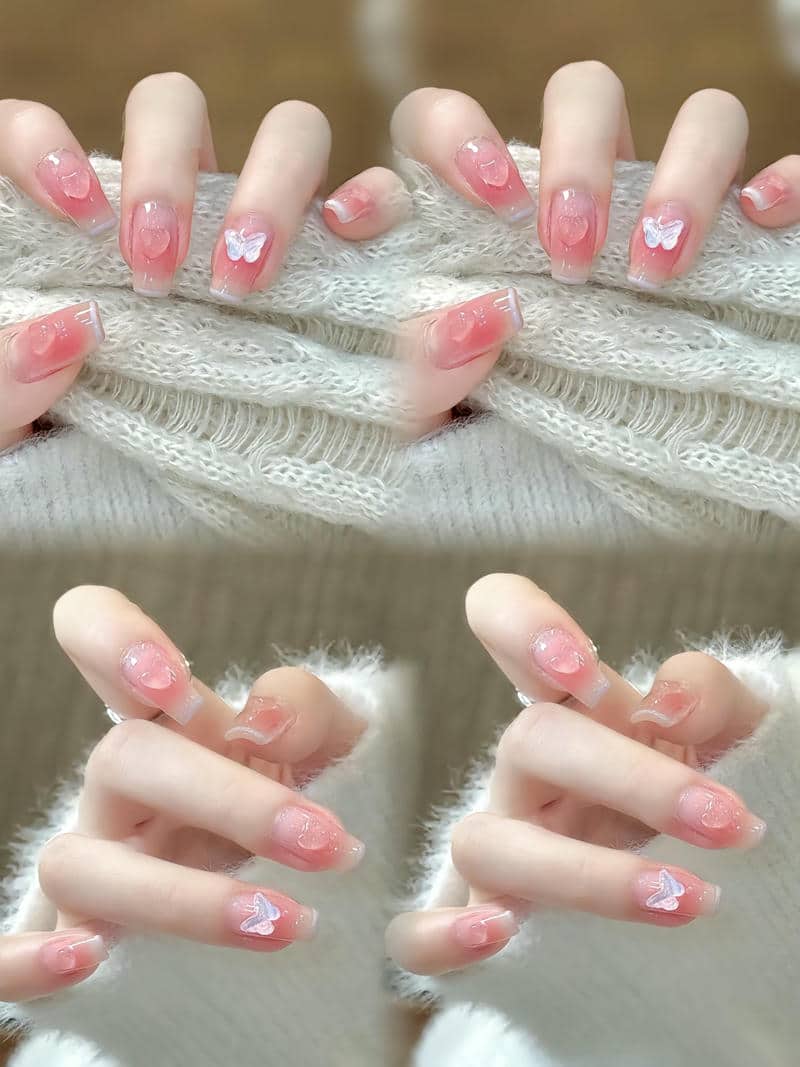 nail màu hồng thạch ombre