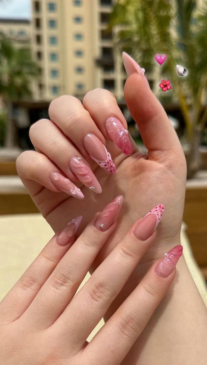 nail màu loang hồng