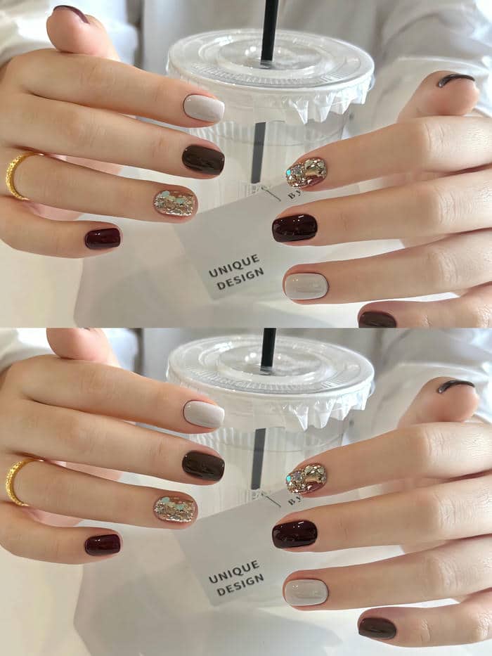 nail màu nâu đơn giản