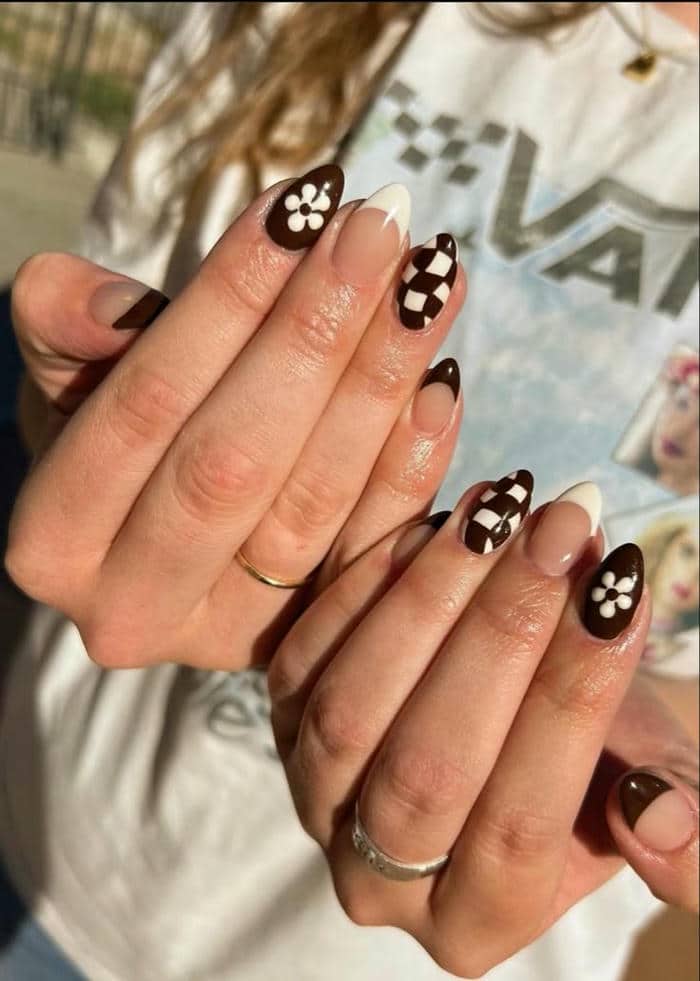 nail màu nâu trắng
