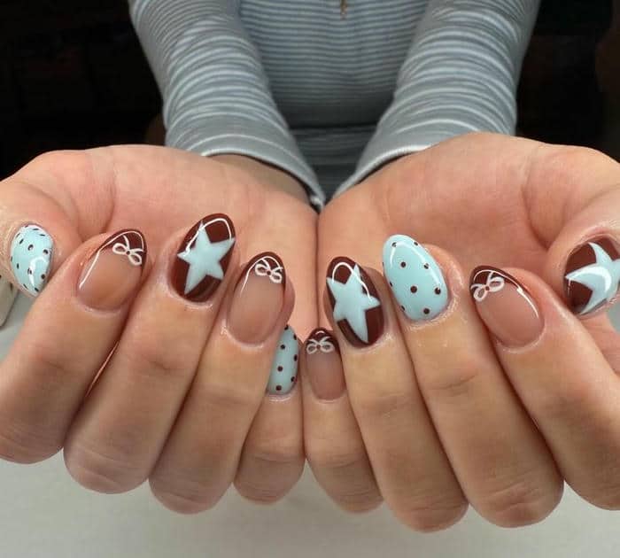 nail màu xanh dương nhạt vẽ