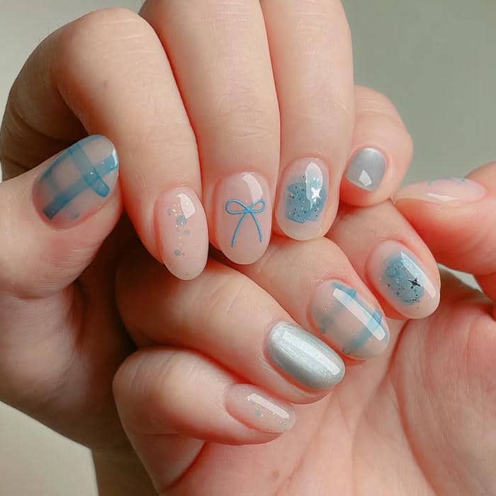 nail màu xanh dương pastel