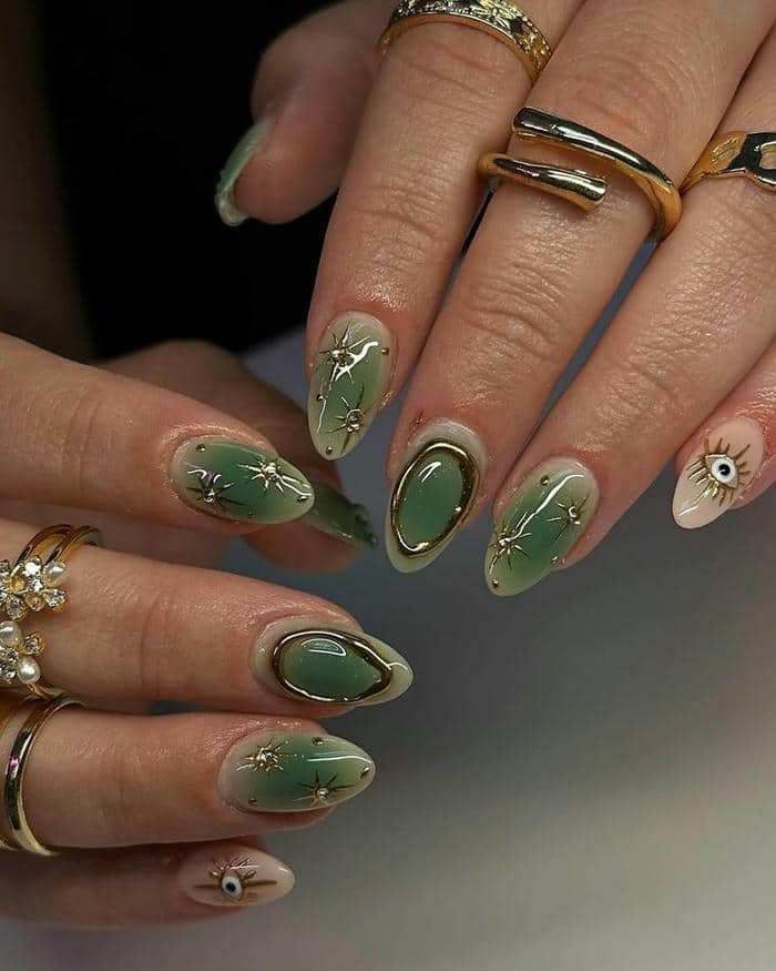 nail màu xanh ngọc bích