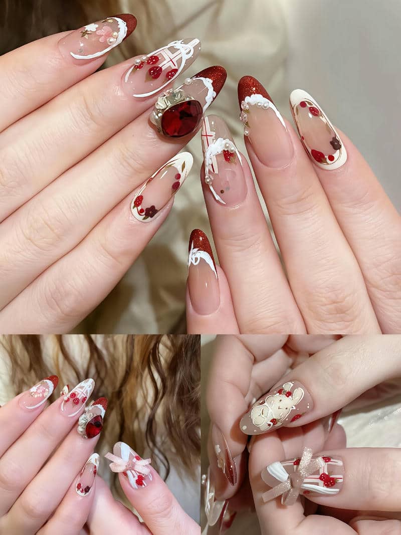 nail noel đính đá sang chảnh