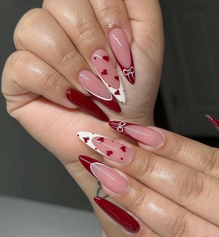 nail ombre đỏ trắng
