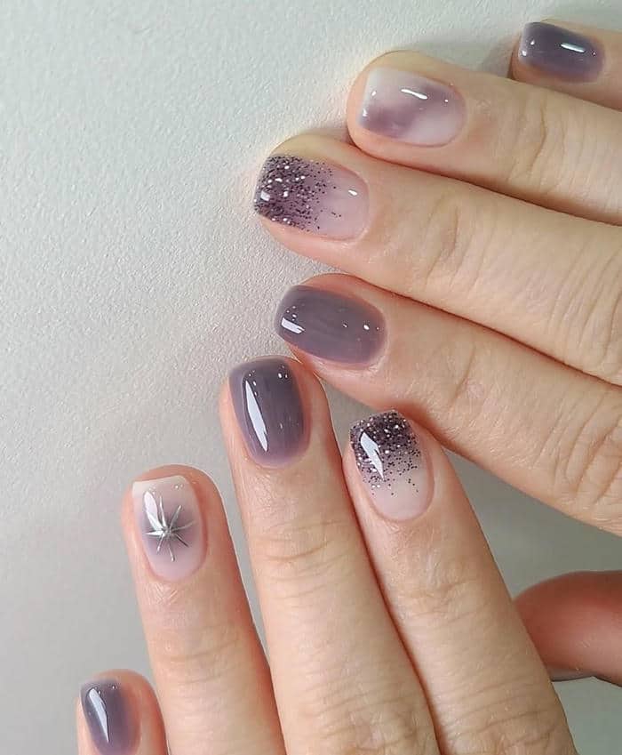 nail ombre tím