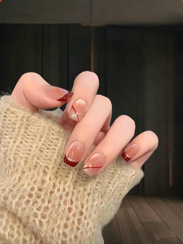 nail ombre tông đỏ