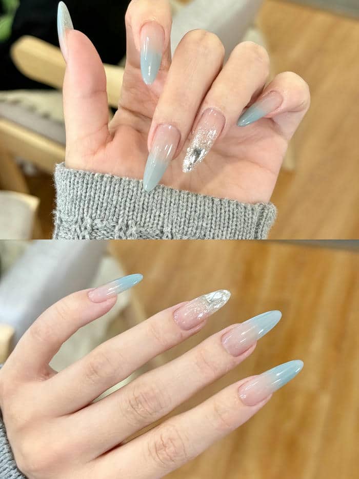 nail ombre xanh dương