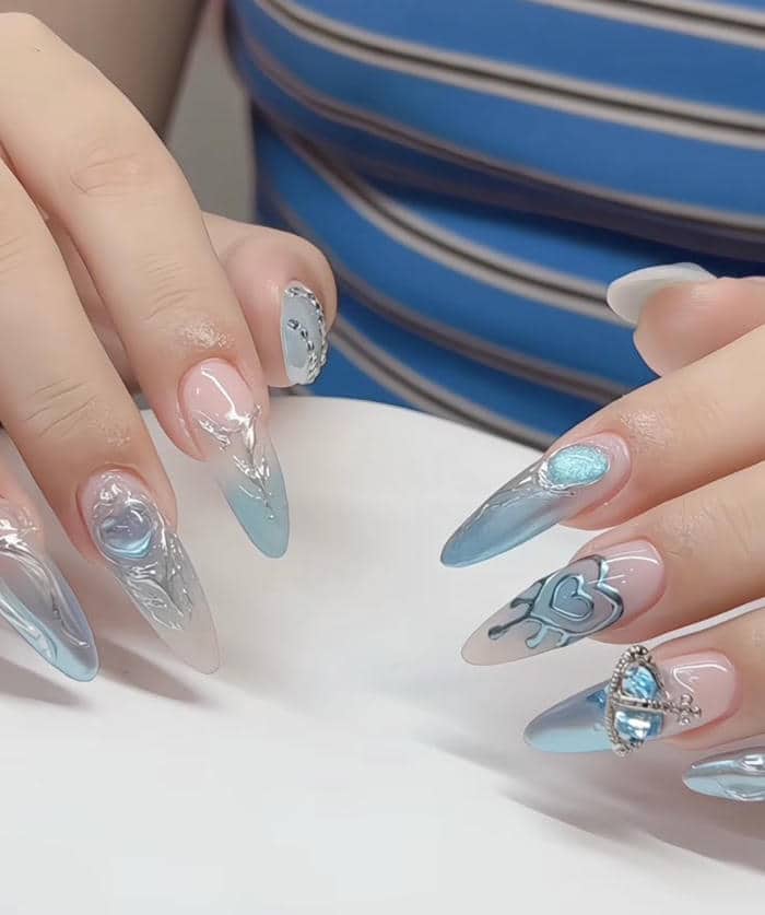 nail ombre xanh dương
