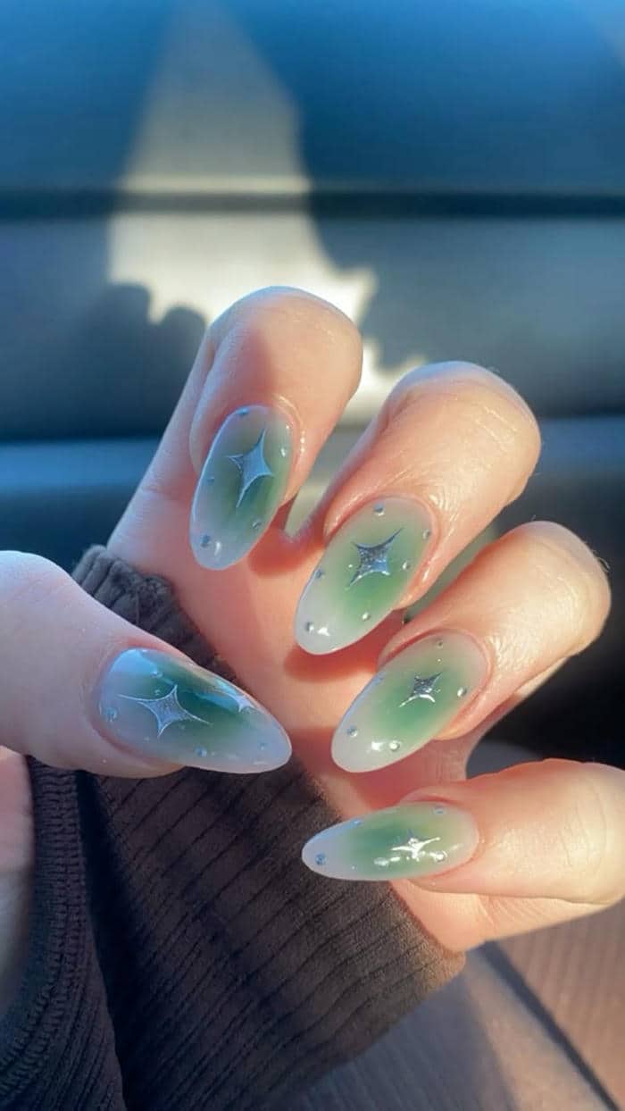 nail ombre xanh ngọc
