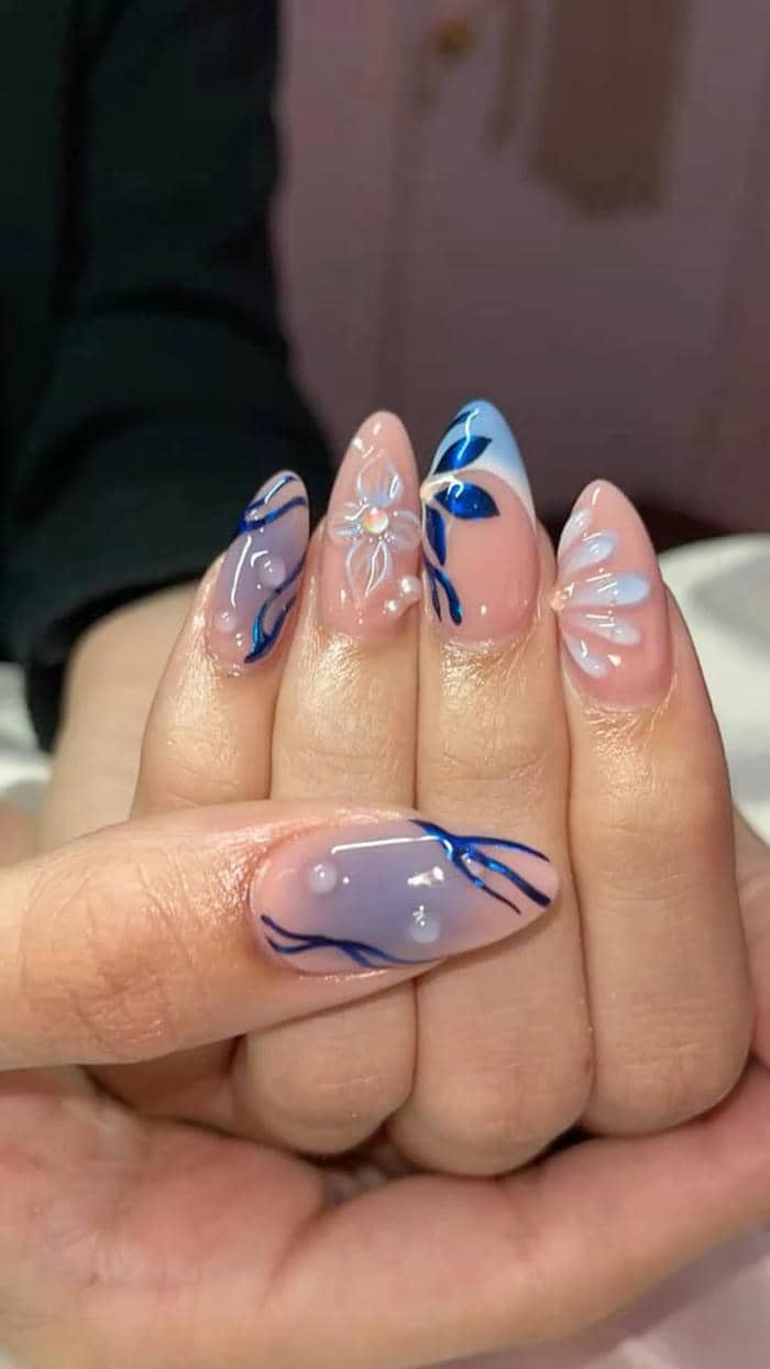 nail tông màu xanh dương đẹp