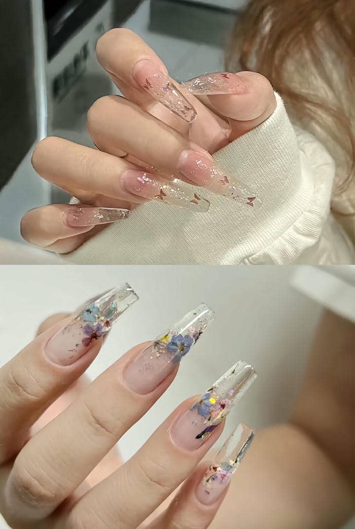 nail trong suốt đính đá