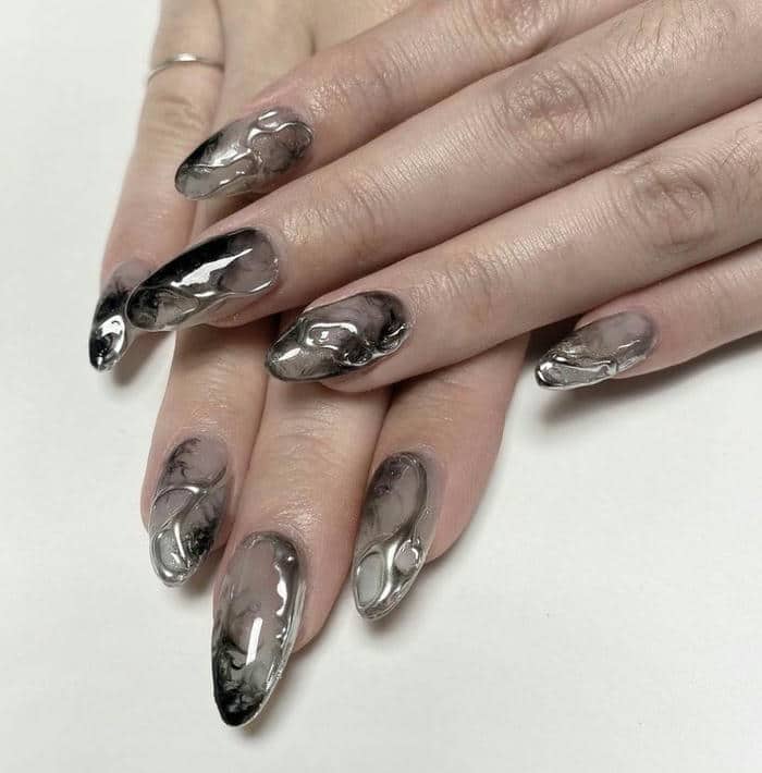 nail vân đá đen