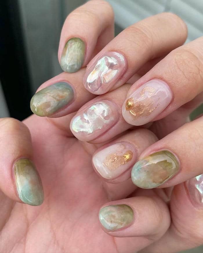 nail vân đá đẹp, đơn giản