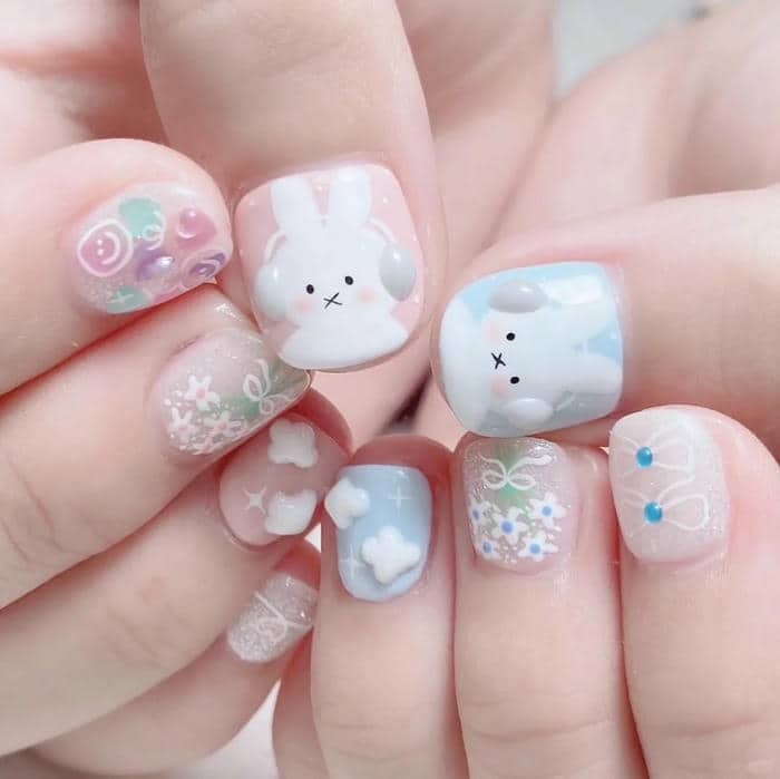 nail vẽ con thỏ cute