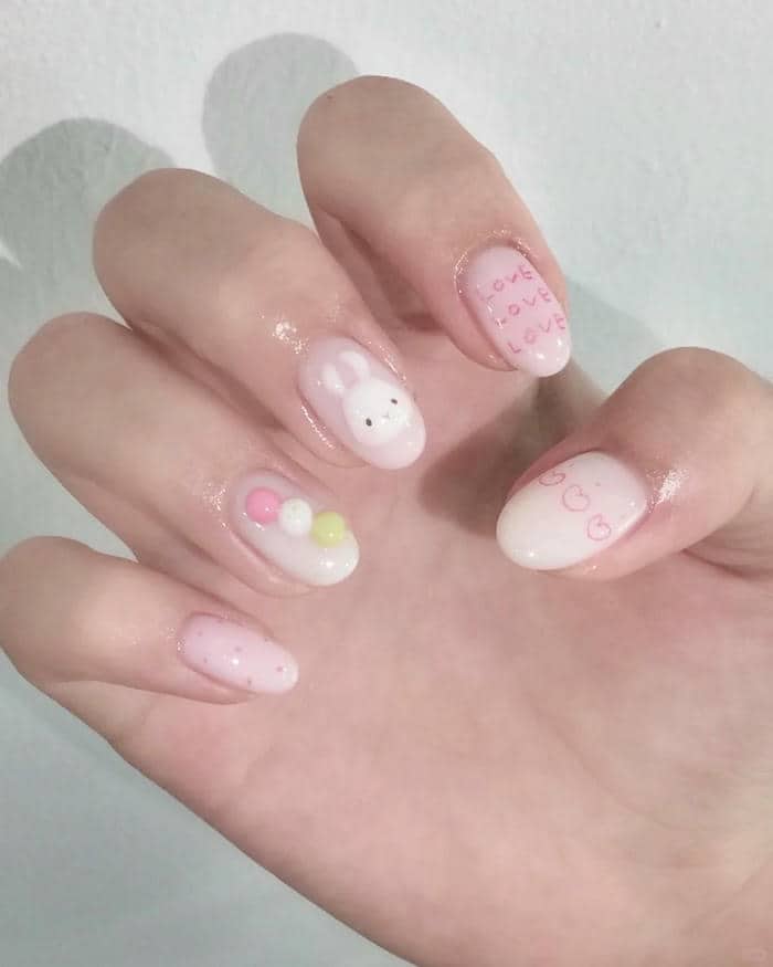 nail vẽ con thỏ đáng yêu