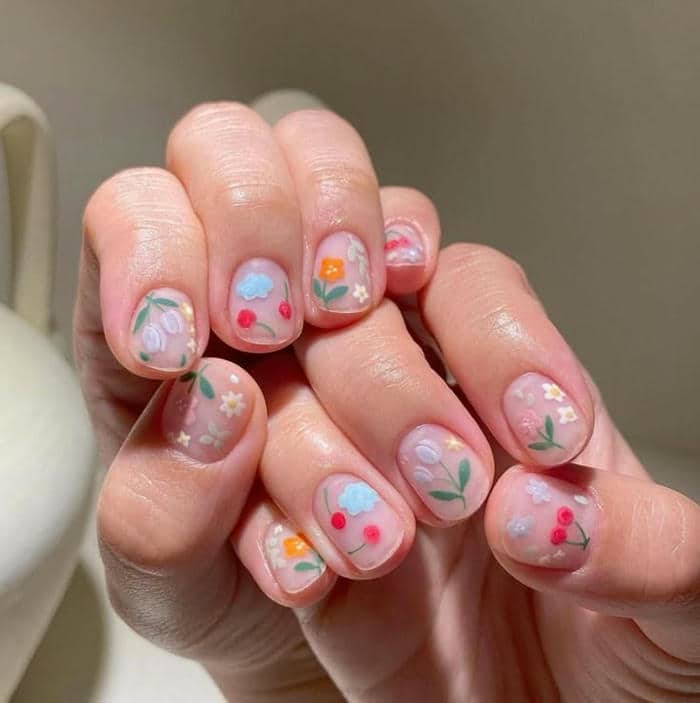 nail vẽ hoa cute