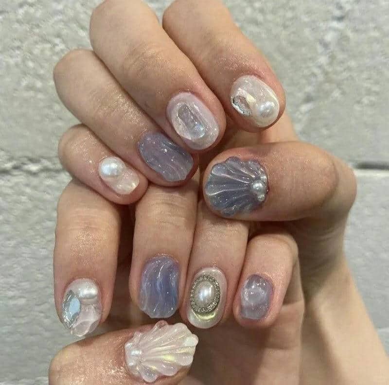 nail vỏ sò cute cho móng ngắn