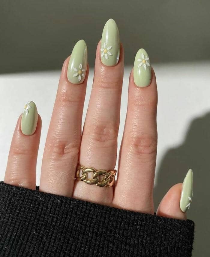 nail xanh bơ vẽ hoa
