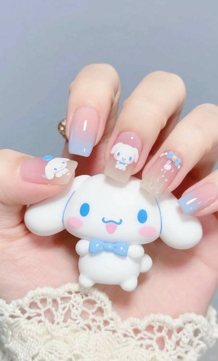 ảnh mẫu nail cinnamorol dễ thương