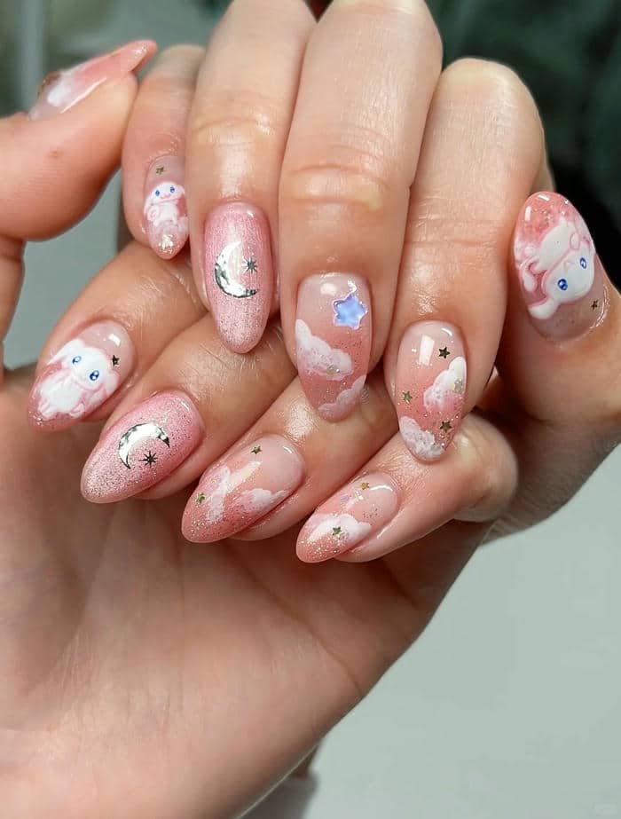 ảnh mẫu nail cinnamoroll đơn giản