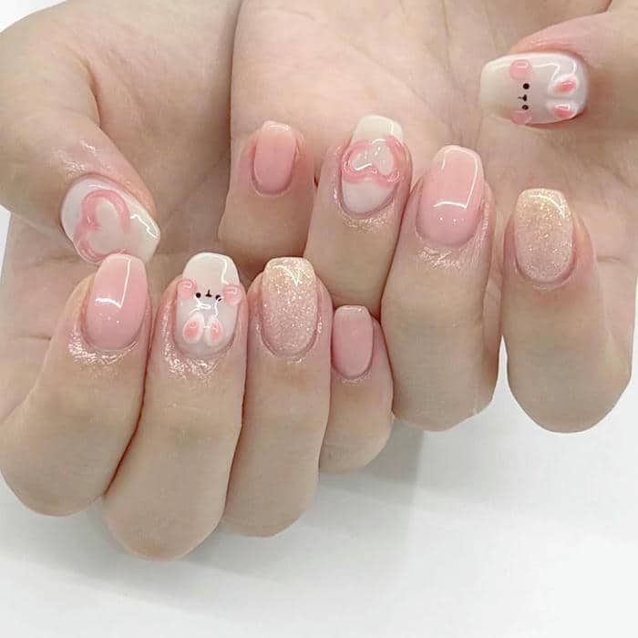 ảnh mẫu nail con thỏ đơn giản