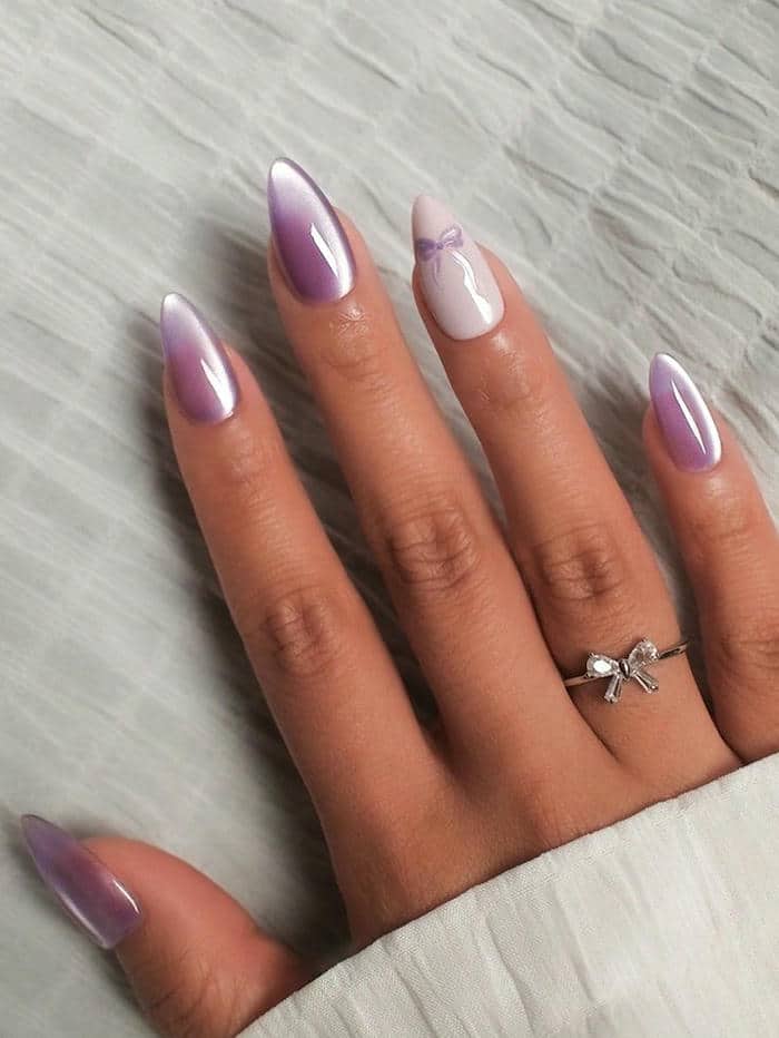 ảnh mẫu nail mắt mèo tím đơn giản