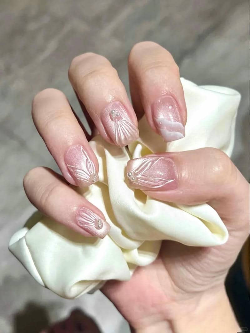 ảnh mẫu nail vỏ sò cho móng ngắn