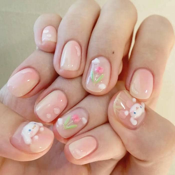 ảnh nail cinnamoroll cho móng ngắn