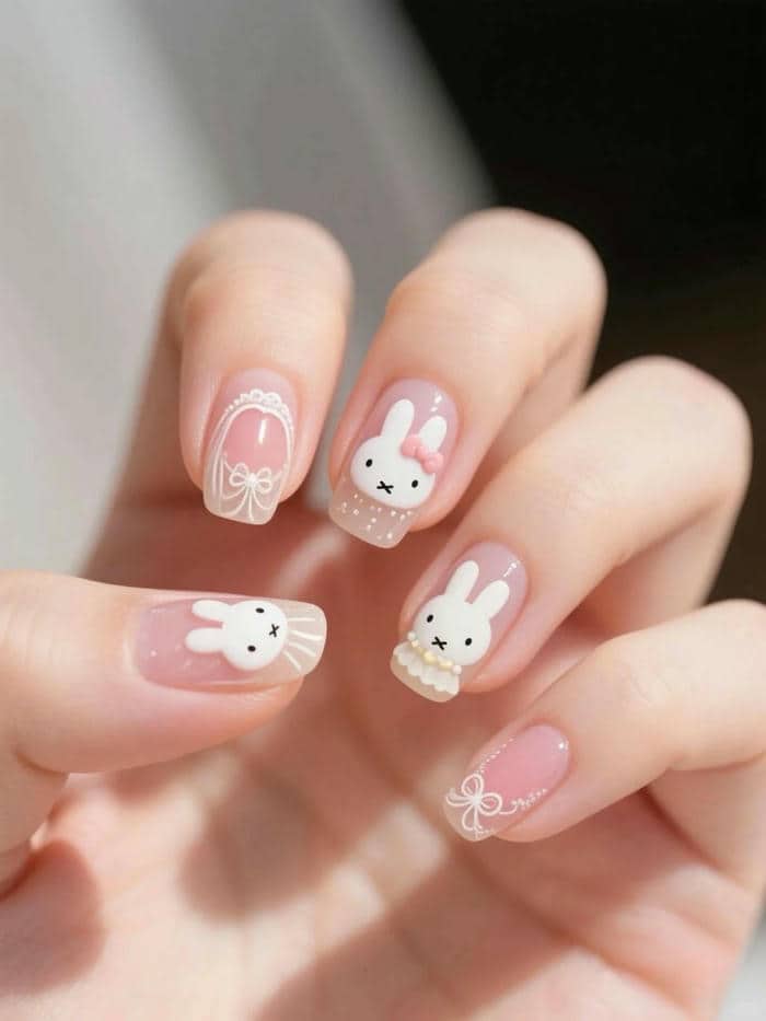 ảnh nail con thỏ đơn giản
