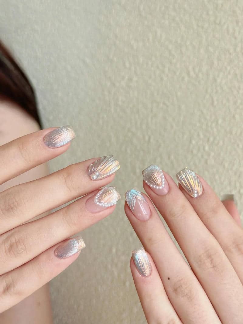 ảnh nail vỏ sò đẹp cho móng ngắn
