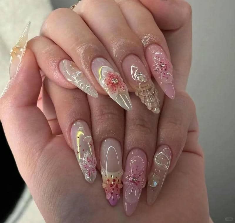 ảnh nail vỏ sò đi biển