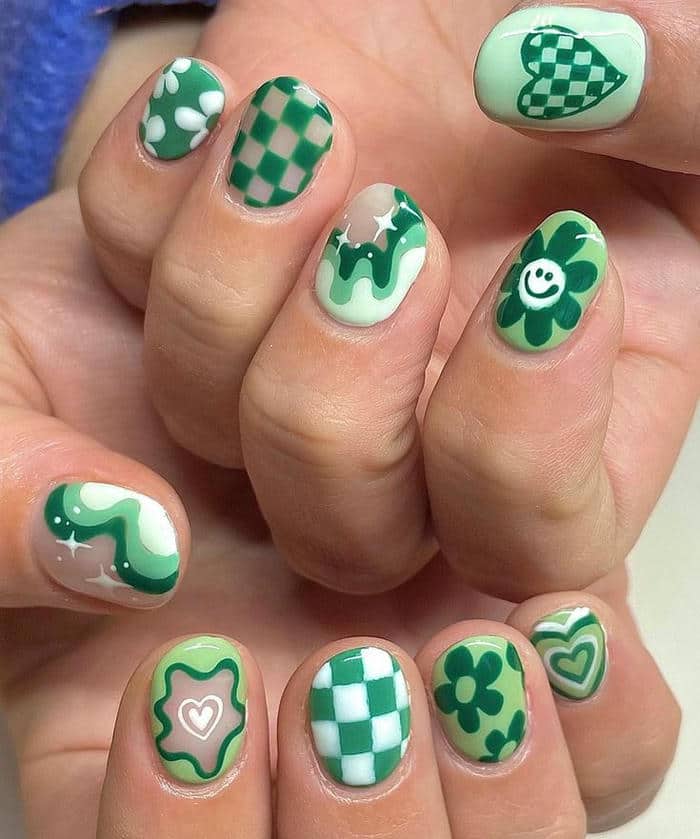 ảnh nail xanh lá pastel