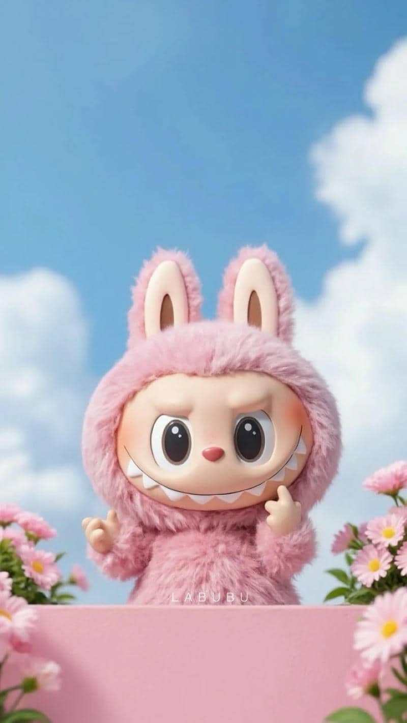 hình nền labubu màu hồng cute