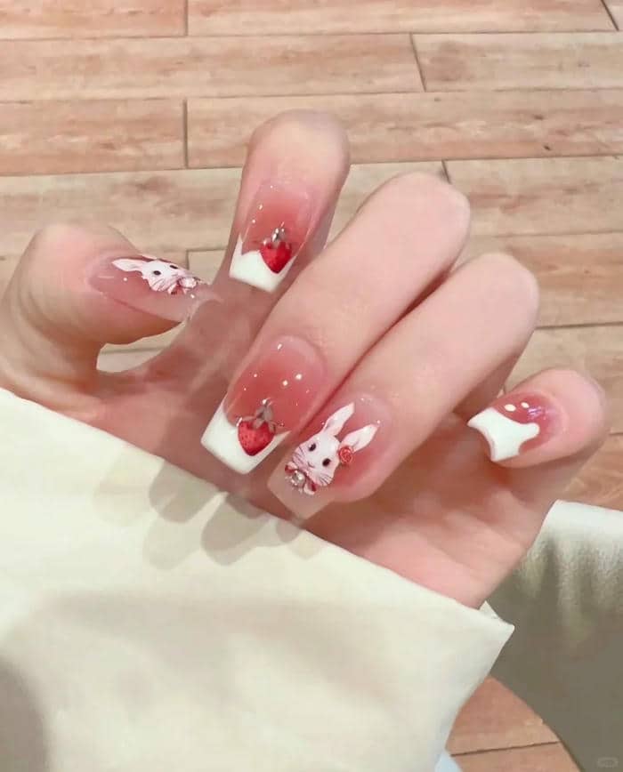mẫu nail con thỏ đơn giản