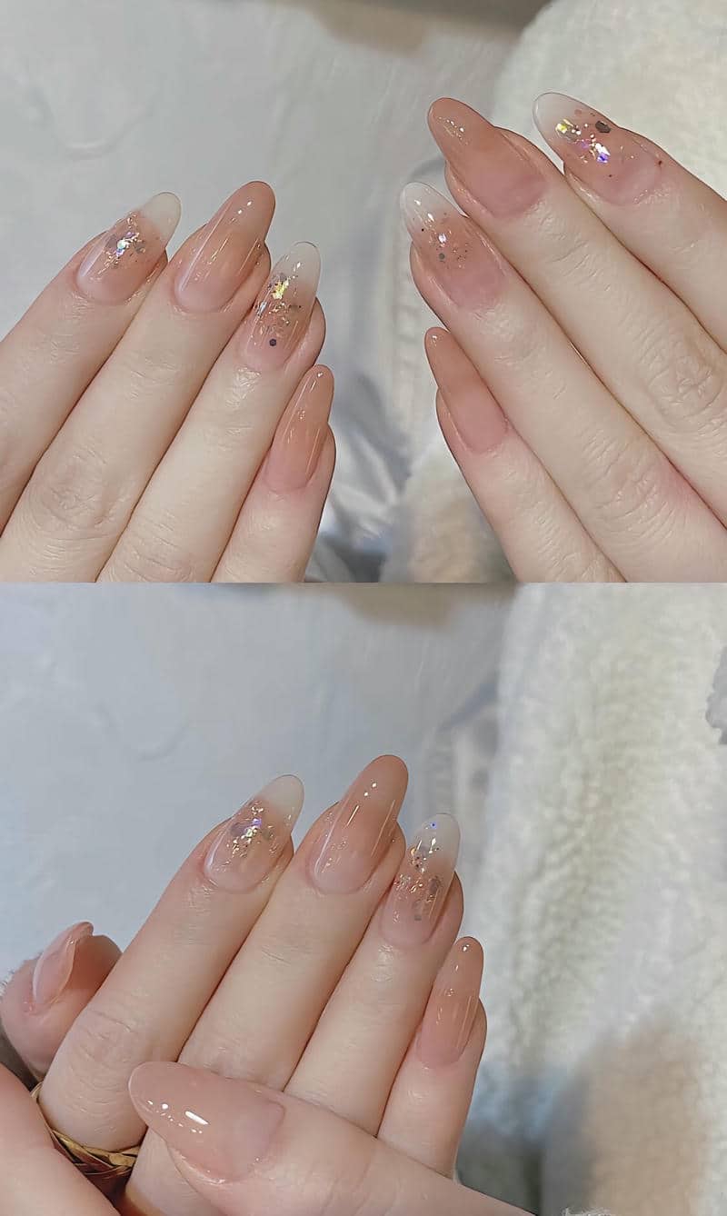 mẫu nail hồng nude
