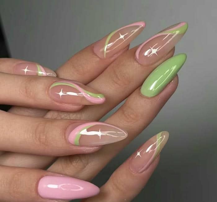 mẫu nail màu hồng pastel