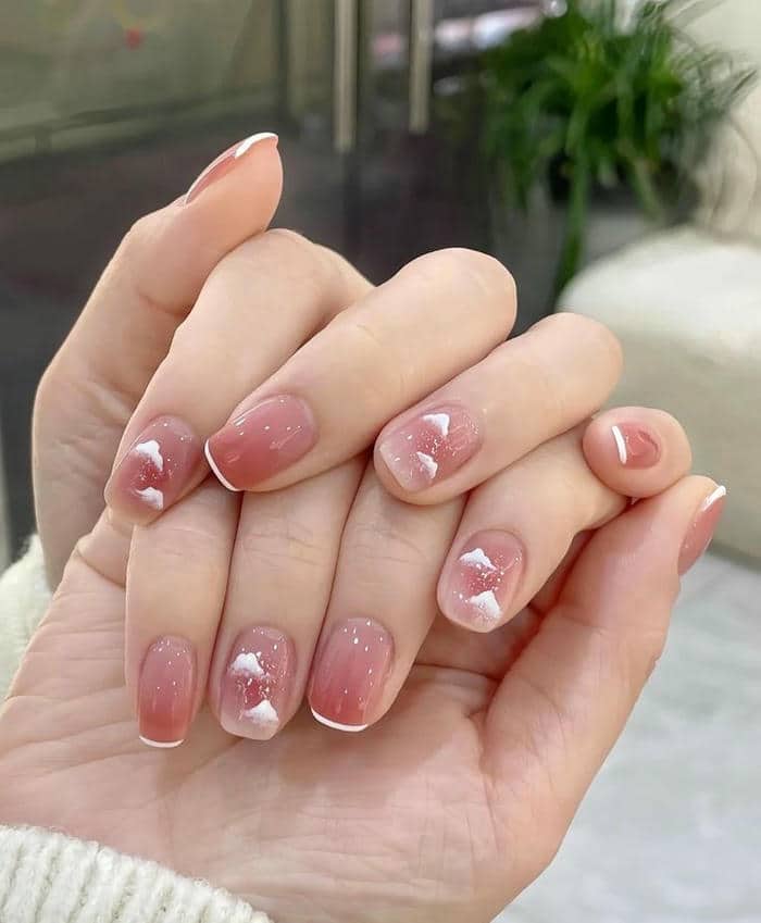 mẫu nail màu loang hồng
