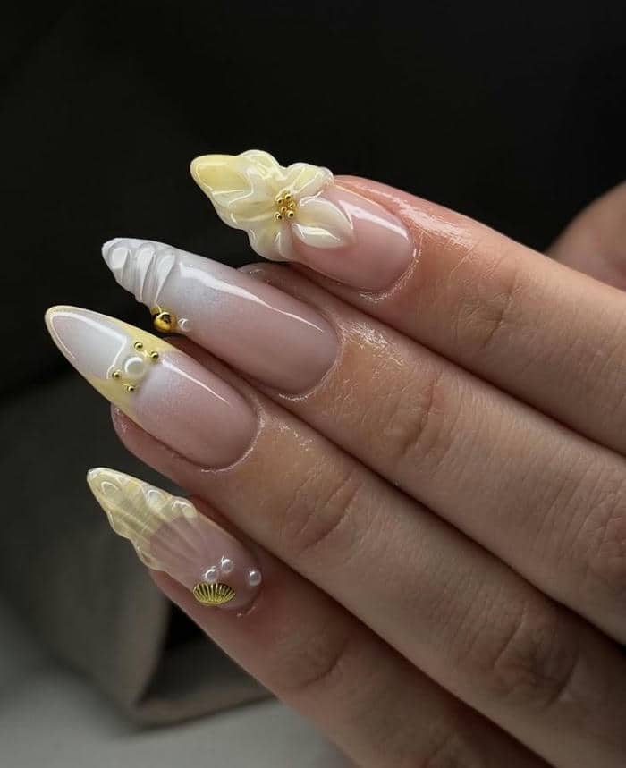mẫu nail màu vàng nhạt