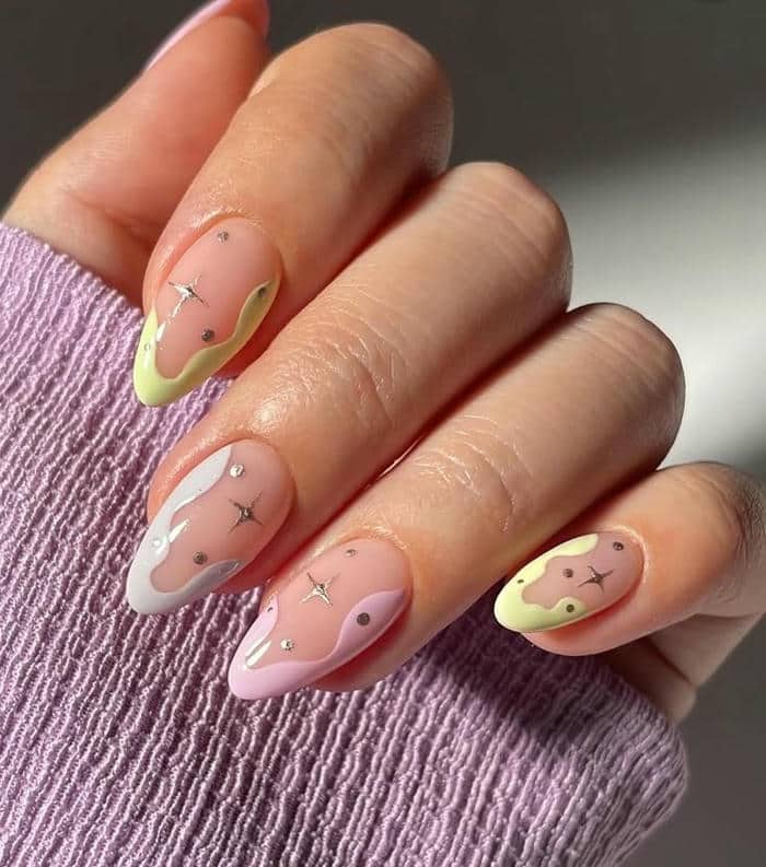 mẫu nail nhiều màu pastel