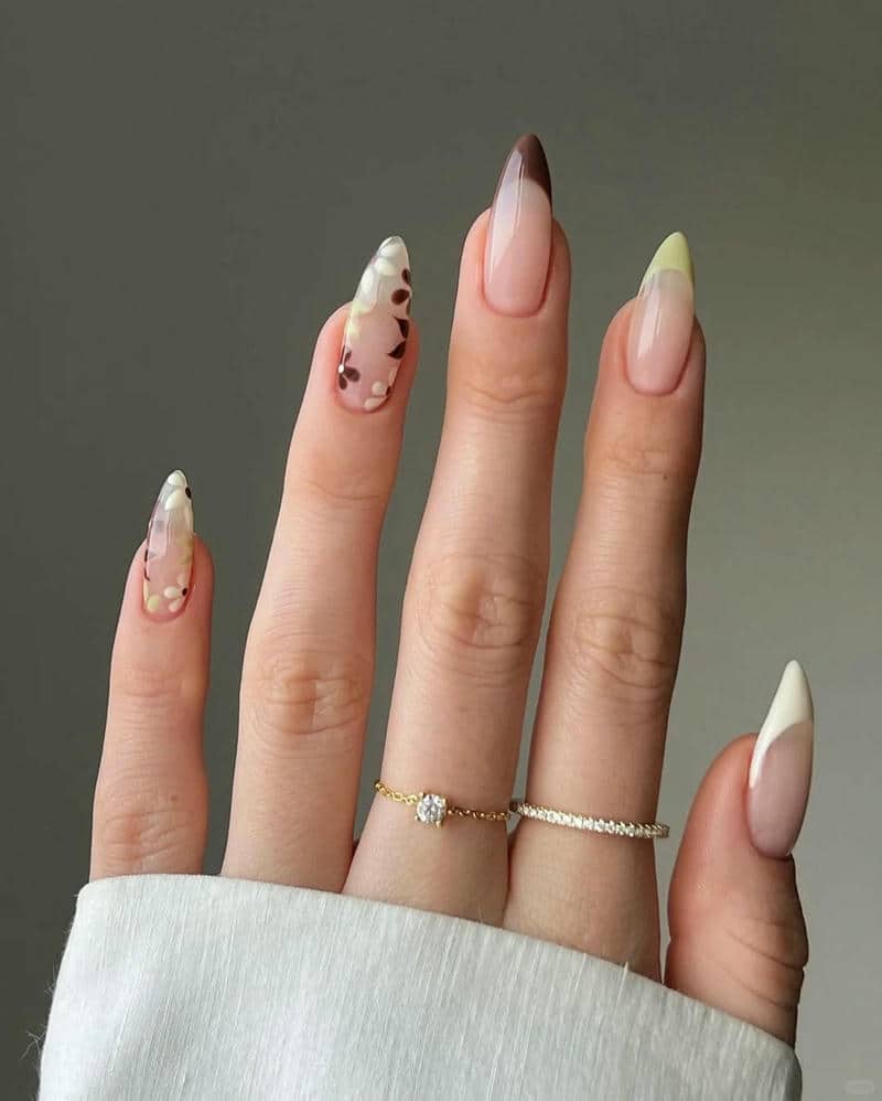 mẫu nail sơn đầu móng màu nâu