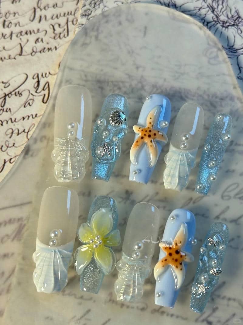 mẫu nail vỏ sò đẹp đi biển