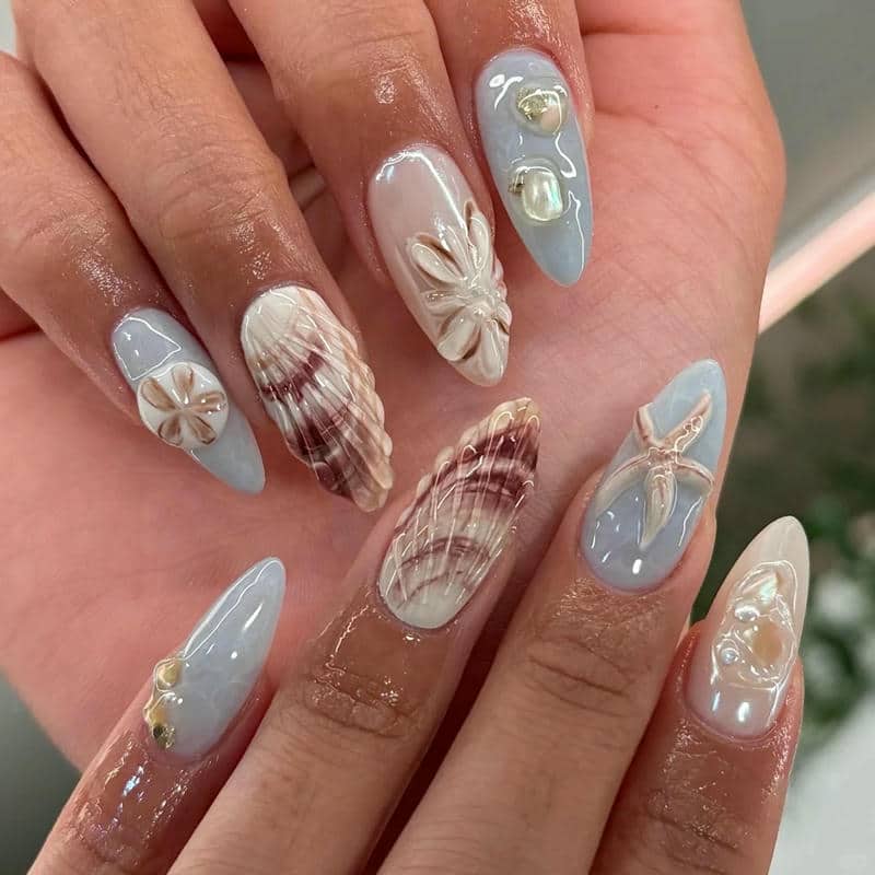 mẫu nail vỏ sò đi biển