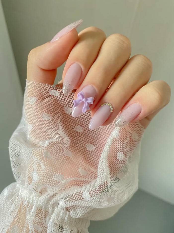 nail đính nơ đơn giản, cute
